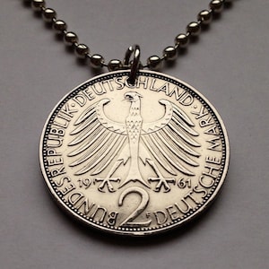 1964 Germany Deutschland 2 Mark coin pendant black German eagle Berlin Hamburg Munich Cologne Frankfurt Stuttgart Düsseldorf Bavaria n001112