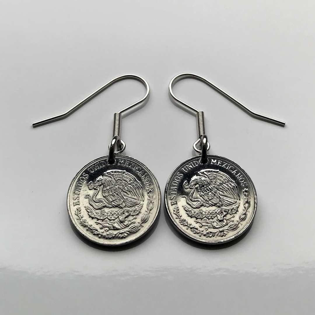 1994 Mexico 10 Centavo Coin Earrings Mexican Eagle Jalisco Morelia