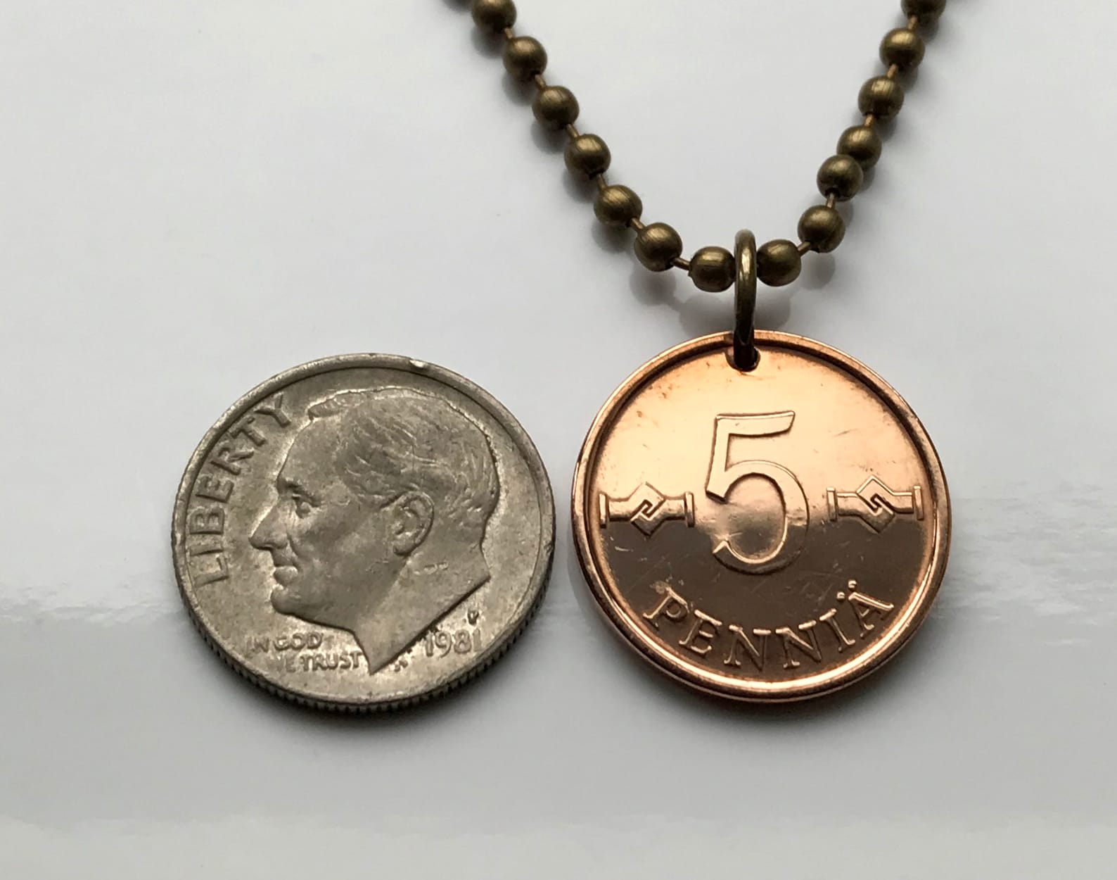1963 Finland Suomi 5 Pennia Coin Pendant Hannunvaakuna Gorgon Looped ...