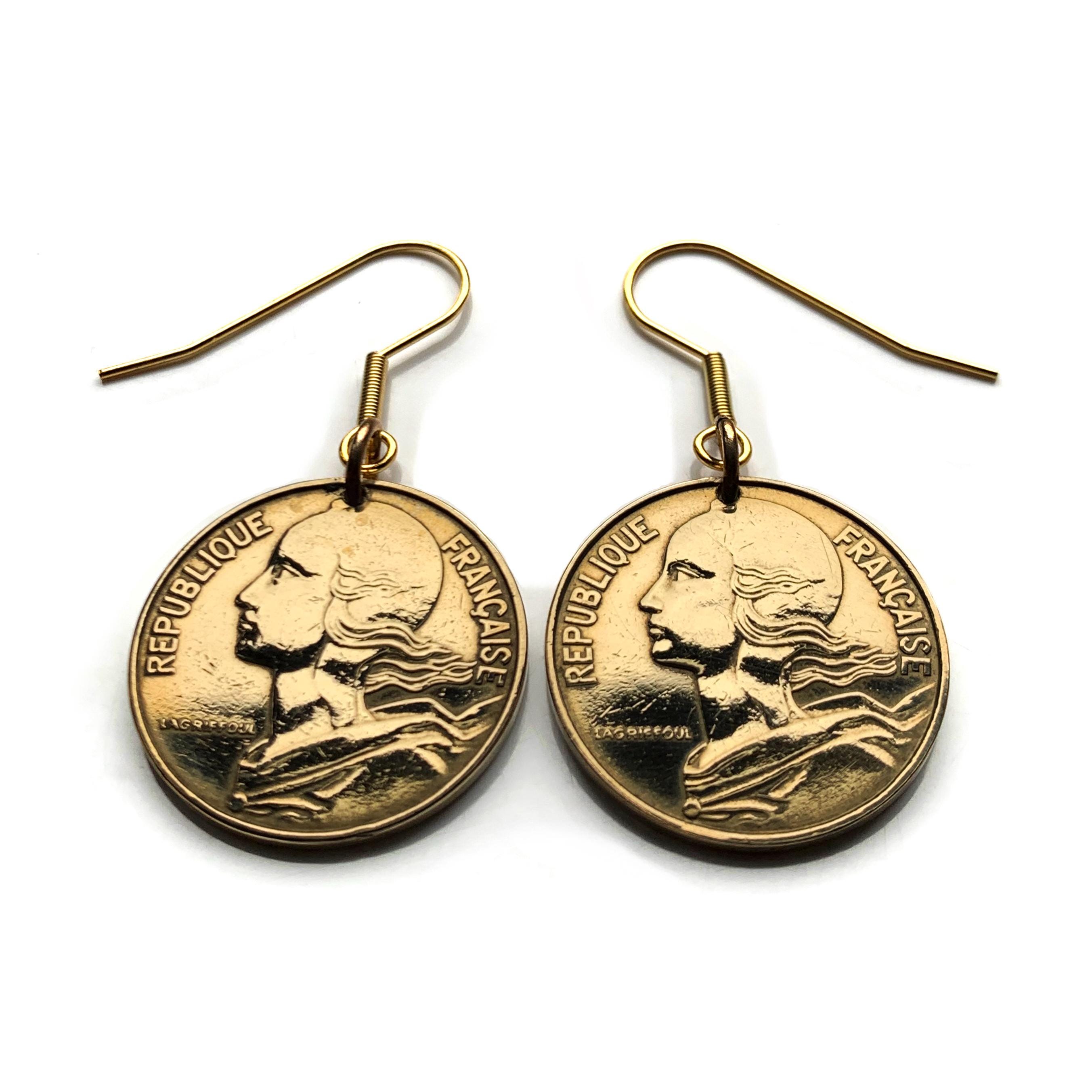 1963年 フランス 20セント コイン イヤリング マリアンヌ パリ メッツ