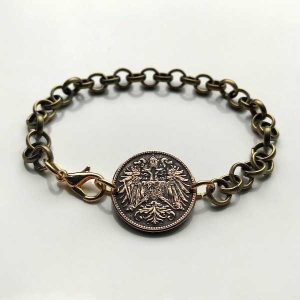 1906 Austria Osterreich 2 Heller coin bracelet double headed eagle Vienna Salzburg Wels Sölden Ischgl Gmunden Vorarlberg Zell am See b000071