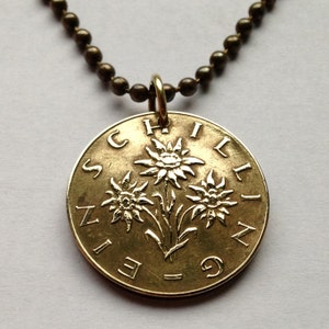 1985 Austria Osterreich 1 Schilling coin pendant Edelweiss flower Vienna Alpine plant daisy sunflower Styria Carinthia Sankt Pölten n000443