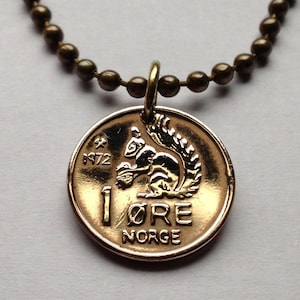 1971 Norway Norge Noreg Ore coin pendant Norwegian squirrel Oslo Bergen Nynorsk Bokmal Skien Fredrikstad Sarpsborg Stavanger Sandnes n000104