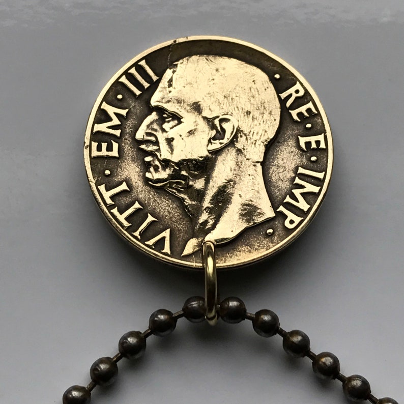 1939 Italy 10 Cent coin pendant Savoy shield Rome Florence Milan Pisa Matera Sorrento Trento Capri Bari Cinque Terre World War 2 n000547