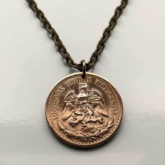 1925 Mexico 2 Centavos Coin Pendant Mexican Eagle Jalisco Morelia