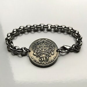 1944 Portugal 50 Centavos coin bracelet Portuguese lady Quinas Lisboa Oporto Braga Faro Leiria Santarém Alcobaça Lagoa Portimão Beja b000112