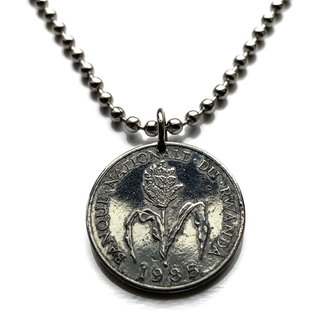 1985 Rwanda 1 Franc Coin Pendant Pearl Millet Flower African Finger ...