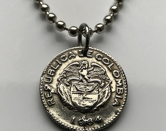 1955 Colombia 10 Centavos coin pendant flags Andean condor Bogotá Valle del Cauca Soledad Bello Ibagué Villavicencio Pereira Armenia n001254