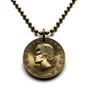 1957 Italy 20 Lire coin pendant Italian lady Minerva Roma Florence Tuscany Modena Pisa Matera Salerno Amalfi Parma Bari Lecce Assisi n000071