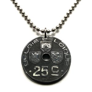 1945 Belgium 25 Centime coin pendant World War 2 Brussels Mons Bruges Flanders Flemish Hasselt Kortrijk Ostend Ypres Dinant Bouillon n003874