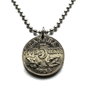 1933 Canada 5 Cent coin pendant Canadian maple leaves Toronto Montreal Vancouver Calgary Edmonton Ottawa Québec Winnipeg Mississauga n000370