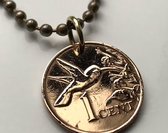 1975 Trinidad & Tobago 1 Cent coin pendant hummingbird Scarlet Ibis Cocrico  Point Fortin Diego Martin Soca Rapso carnival Caribbean n000525