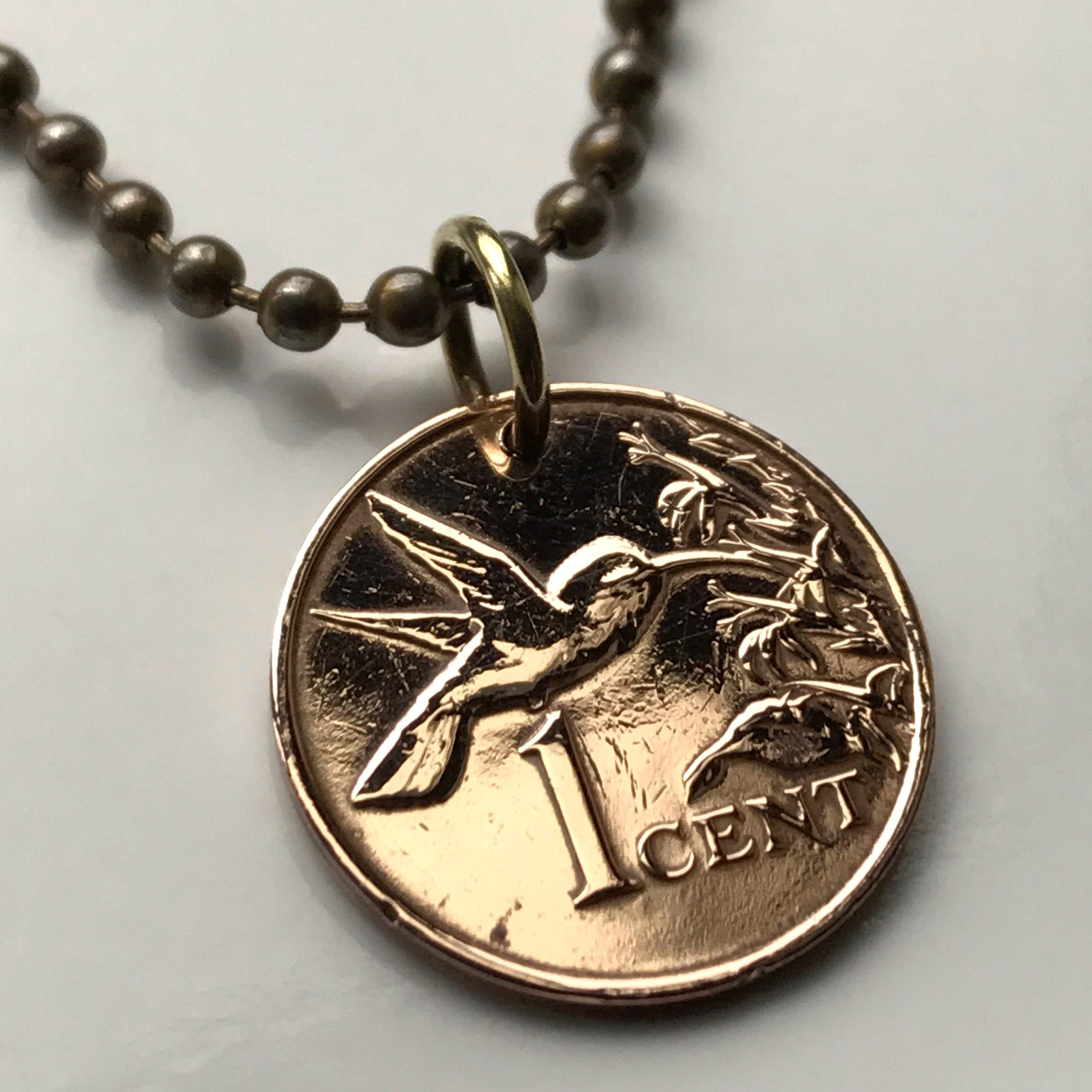 1975 Trinidad & Tobago 1 Cent Coin Pendant Hummingbird Scarlet