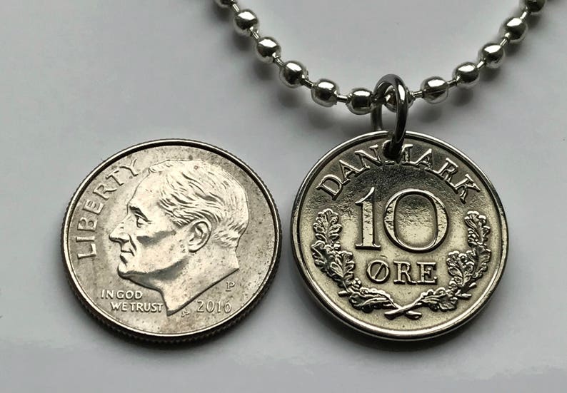 1971 Denmark Danmark 10 Ore Coin Pendant Initial R Danish Crown ...