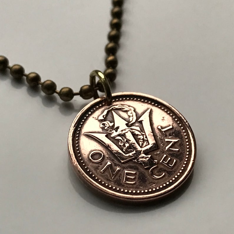 1986 Barbados 1 Cent coin pendant Barbadian Bajan trident Bridgetown 3 pronged spear fishing Poseidon Neptune sea god aquaman n000010 image 4