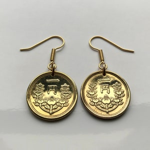 1949 Japan Nippon 1 Yen coin earrings orange blossom flower Tokyo Yokohama Osaka Nagoya Sapporo Fukuoka Kobe Kawasaki Kyoto Saitama e000034