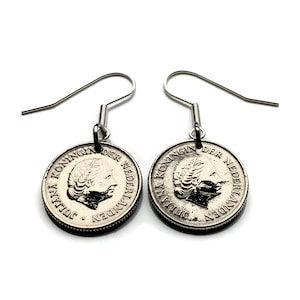 1951 Netherlands Nederland 25 Cents coin earrings Dutch Queen Juliana Holland Amsterdam Utrecht Rotterdam Hague Eindhoven Groningen e000636