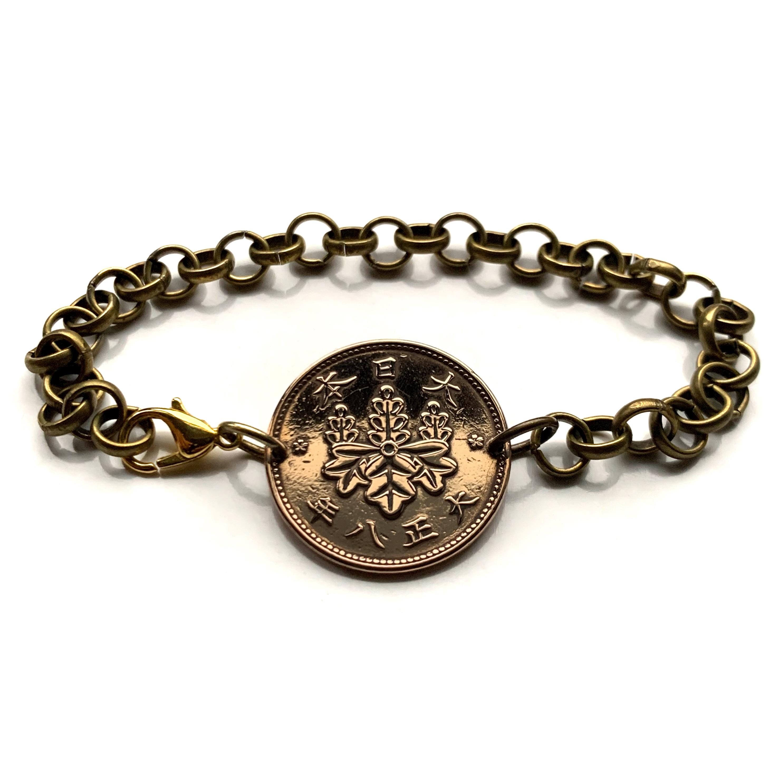 1919 Japan Nippon Sen Coin Bracelet Paulownia Flower Tokyo Kobe