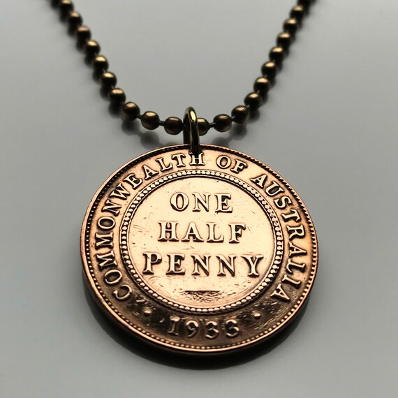 1933 Australia 1/2 Penny Coin Pendant 