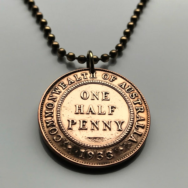 1933 Australia 1/2 Penny coin pendant Aussie Sydney Melbourne Canberra Brisbane Perth Adelaide New South Wales kangaroo wallaroos n000584