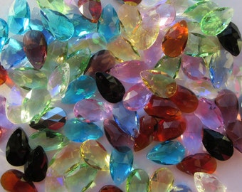 10 Faceted Glass Jewel Tear drop Pendants Mixed Colour 22x13mm