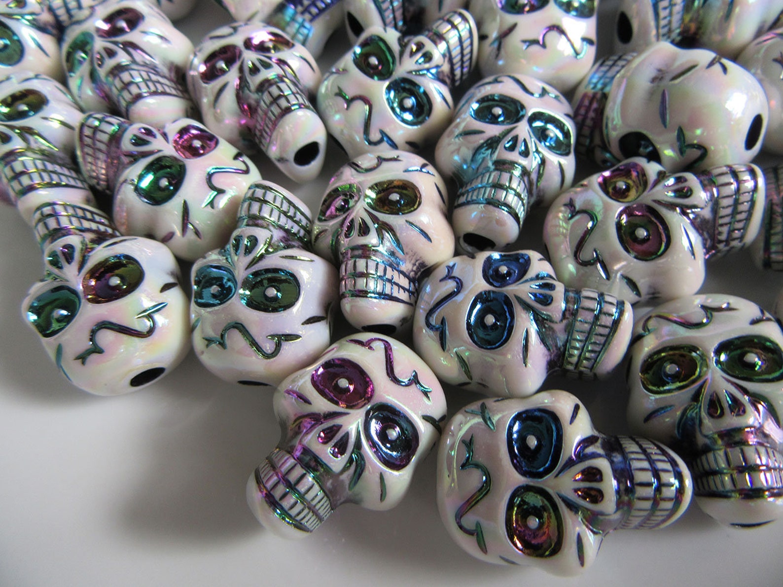 23x17mm Large AB Skull Beads Acrylic Iridescent 3mm Hole Day Etsy
