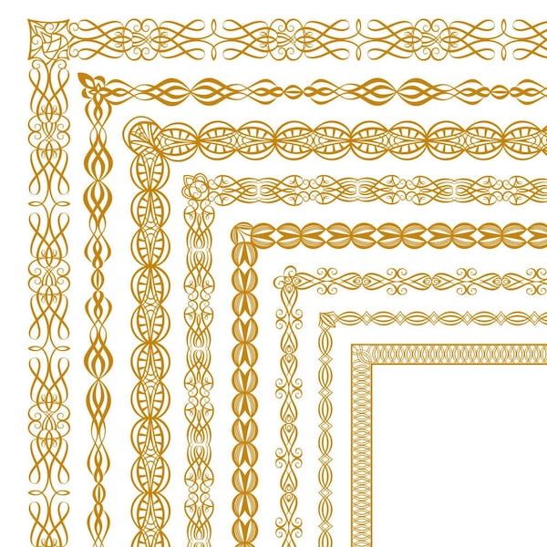Colección 8 bordes digitales decorativos clipart marcos de encaje vectorial dorado