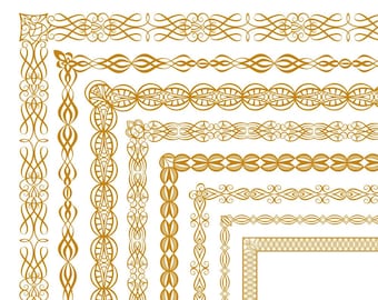Collection 8 decorative digital borders clipart golden vector lace frames