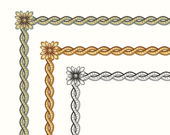 Collection 3 decorative digital twisted frames vintage borders clipart gold black green vertical