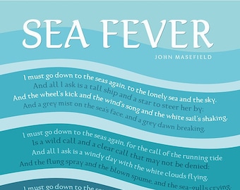 Digital Download Poem Sea Fever Author John Masefield Vector Graphics Poetry Sea Quote