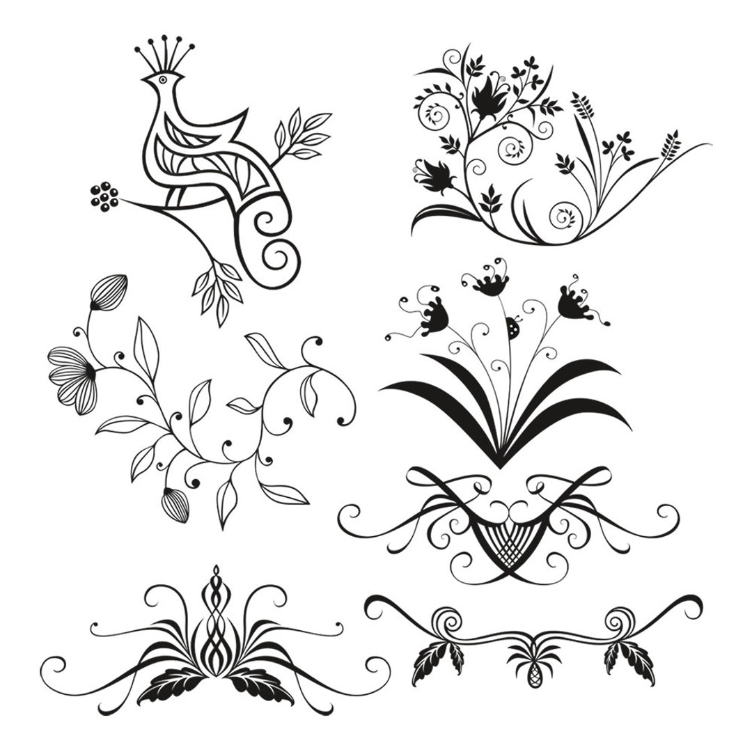 Clipart Digital Floral Design Elements Vector Graphics Embellishments  Decorative Flourishes Bird Flowers Swirls -  Hong Kong