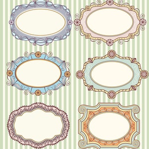 Collection of 6 different sweet vintage vector labels. Clip-art Digital Download