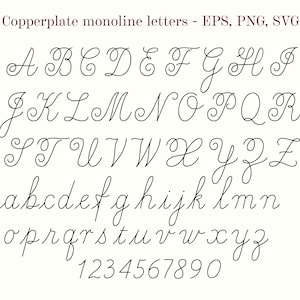 Clipart Alphabet PNG, SVG, EPS Copperplate Monoline Script Letters Uppercase Lowercase Numbers Digital Download Bundle