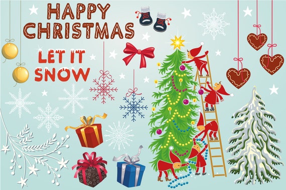 Natale Clip-art EPS PNG Albero di Natale Scatola Regalo Ginger Cookies Lettere di Natale Buon Natale Lascialo Nevicare