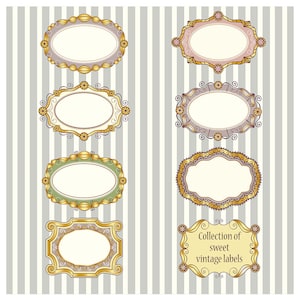 Clipart Vintage Labels Oval Frames Decorative Digital Stickers Ornate Design Embellishments Vector Graphics Set EPS