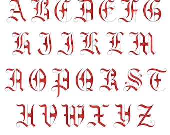 Digital Gothic Letter Monogram Alphabet Decorative Capitals Caps Black Letter Fraktur Clipart Alphabet EPS, PNG