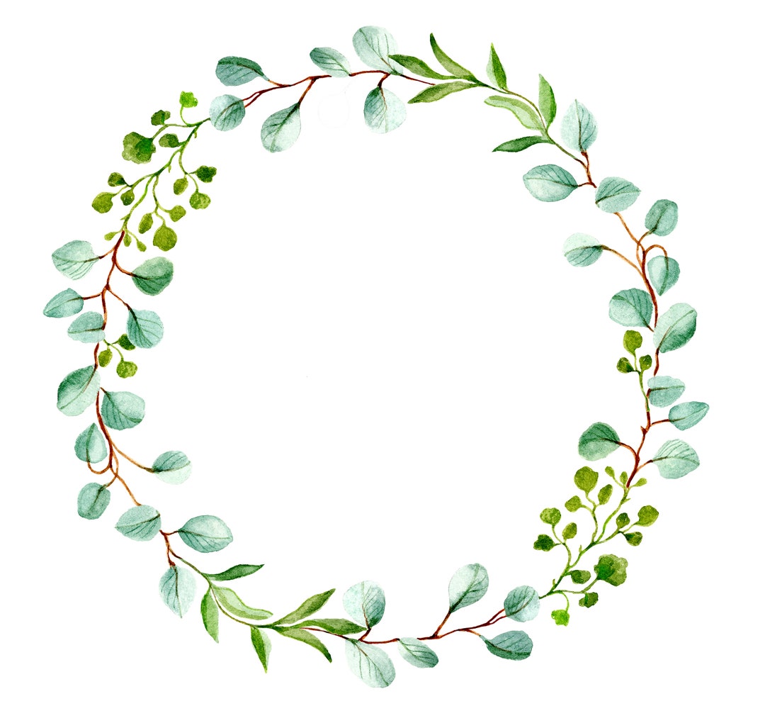 Digital Watercolor Eucalyptus Wreath PNG Foliage Circle Clipart Floral ...