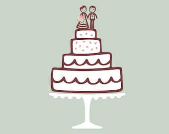 Wedding Clipart Wedding Cake Cute Bride and Groom Illustration Digital Wedding Design Cake Topper White Brown Chocolate Wedding Invitation