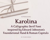Calligraphic Serif Font Elegant Typeface OTF TTF Foundational Hand Karolina Classic Font Digital Download Multilingual Support