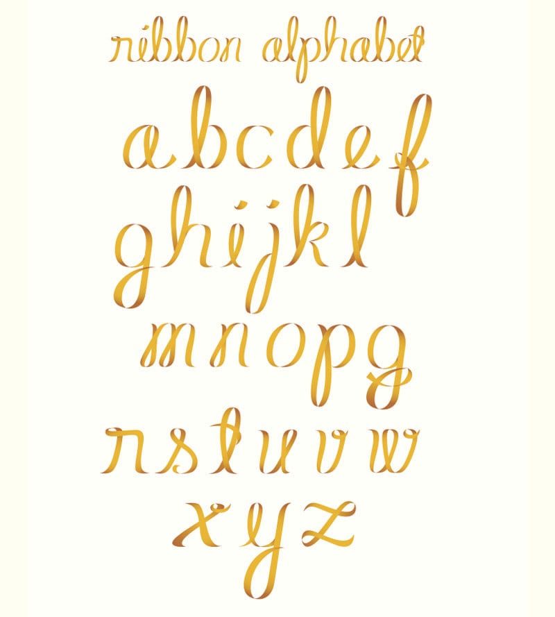 Ribbon Alphabet Clipart Script Letters Lower Case Yellow Gold ...