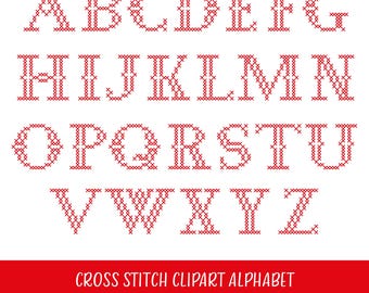 Cross Stitch Capital Letters Clipart Alphabet Digital EPS PNG SVG