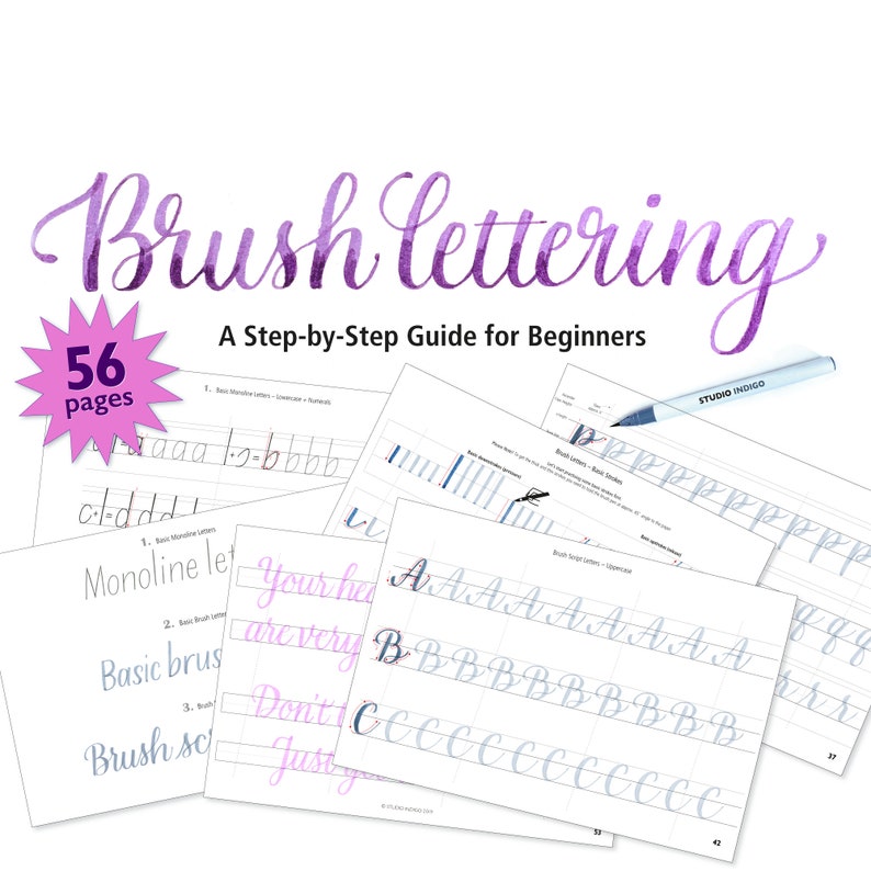 Brush Lettering Workbook A step by step Guide for Beginners 56 pages with 3 Alphabets, Brush Calligraphy Words and Quotes image 1
