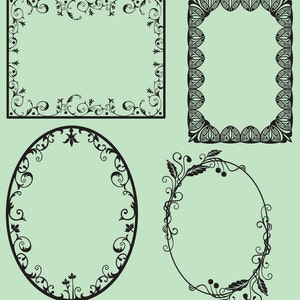 Collezione di 4 cornici vettoriali floreali nere. Grafica ClipArt digital Download Istantaneo