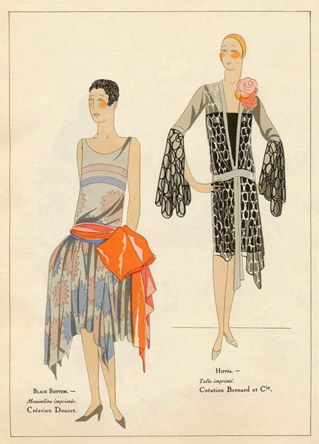 1920年代ファッションデザイン印刷物 カラフルなデジタル ヴィンテージ ファッション イラスト インスタント