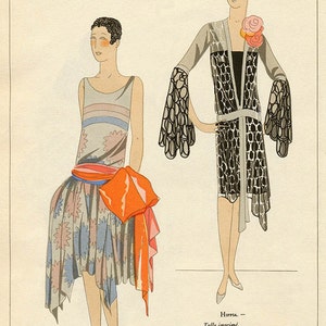 Colorful Digital Vintage Fashion Illustrations Instant Digital Download Graphics French Fashion Paris 1920&#39;s Feminine Elegance
