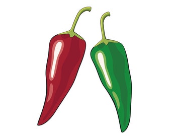 Red and green hot chilipeppers digital files eps jpg png instant download vector clipart food illustrations
