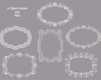 Clipart Collection 6 White Ornate Frames Digital Downloads EPS PNG