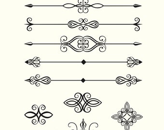 Digital Clipart Pack Line Dividers Calligraphic Decorative Design Elements Embellishments Vector Clipart Pack EPS PNG Instant Download