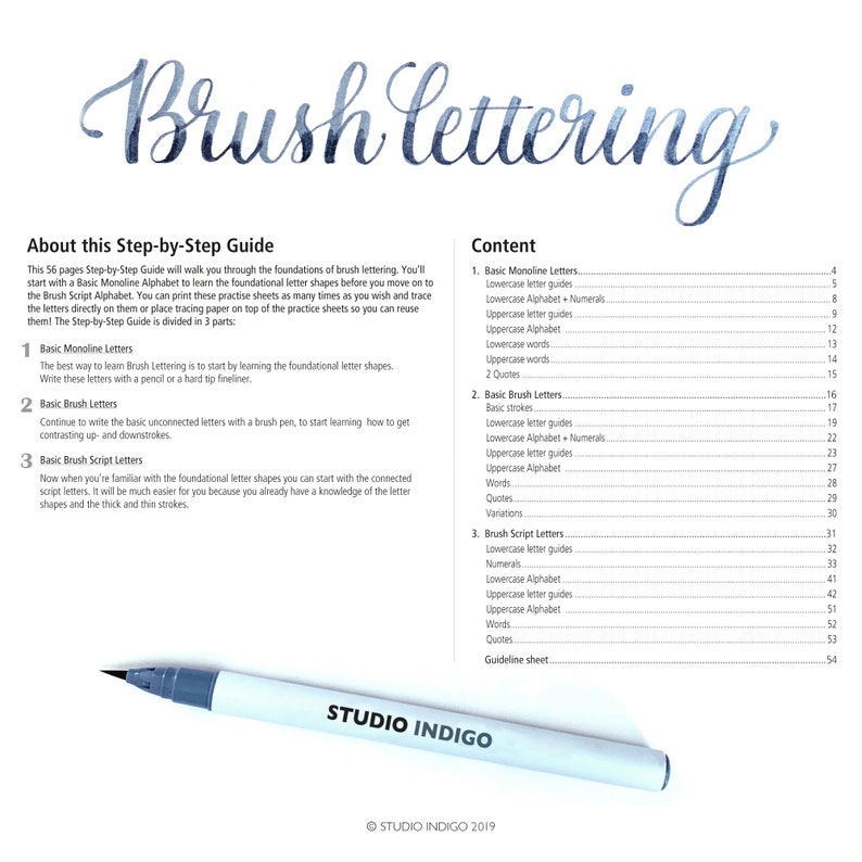 Brush Lettering Workbook A step by step Guide for Beginners 56 pages with 3 Alphabets, Brush Calligraphy Words and Quotes image 2