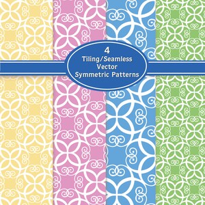 Instant Download Digital Clipart 4 Bright Colored Seamless Vector Patterns Scrapbook Backgrounds Tutorial